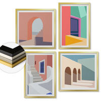 WANDBILDER 4er Set - 50x50 cm & 40x60 cm Goldrahmen - Farbenfrohe moderne Gebäude - Goldfarben, Kunststoff (50/50cm) - ArtPrintCave