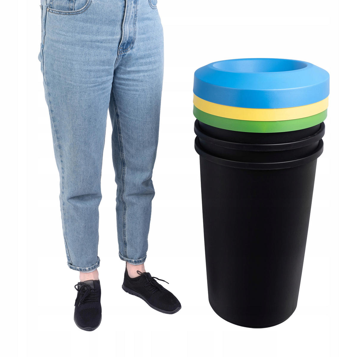 ABFALLBEHÄLTER, 3x25L, rund, Schwarz - Blau/Gelb, Kunststoff (40/65cm) - KADAX