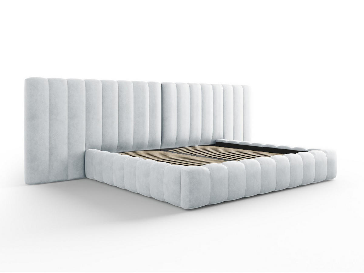 BETT mit Bettkasten und Doppelkopfteil Kelp aus strukturiertem Stoff hellgrau 200x200cm - Hellgrau, Textil (200/200cm) - Micadoni