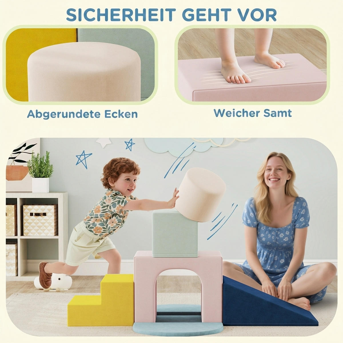 SOFTBAUSTEINE 8er Set Samt Schaumstoff Mehrfarbig - Multicolor, Textil (40/51cm) - AIYAPLAY