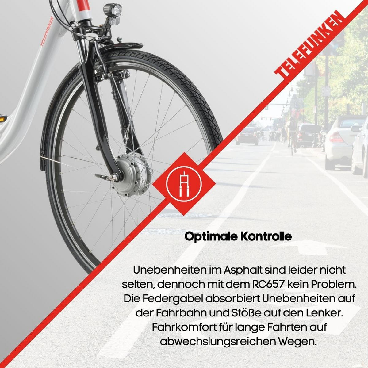 E-BIKE Cityrad Multitalent RC657 28 Zoll Elektrofahrrad 536,5 Wh Frontmotor 7-Gang-Kettenschaltung - Weiß, Metall (110cm) - Telefunken