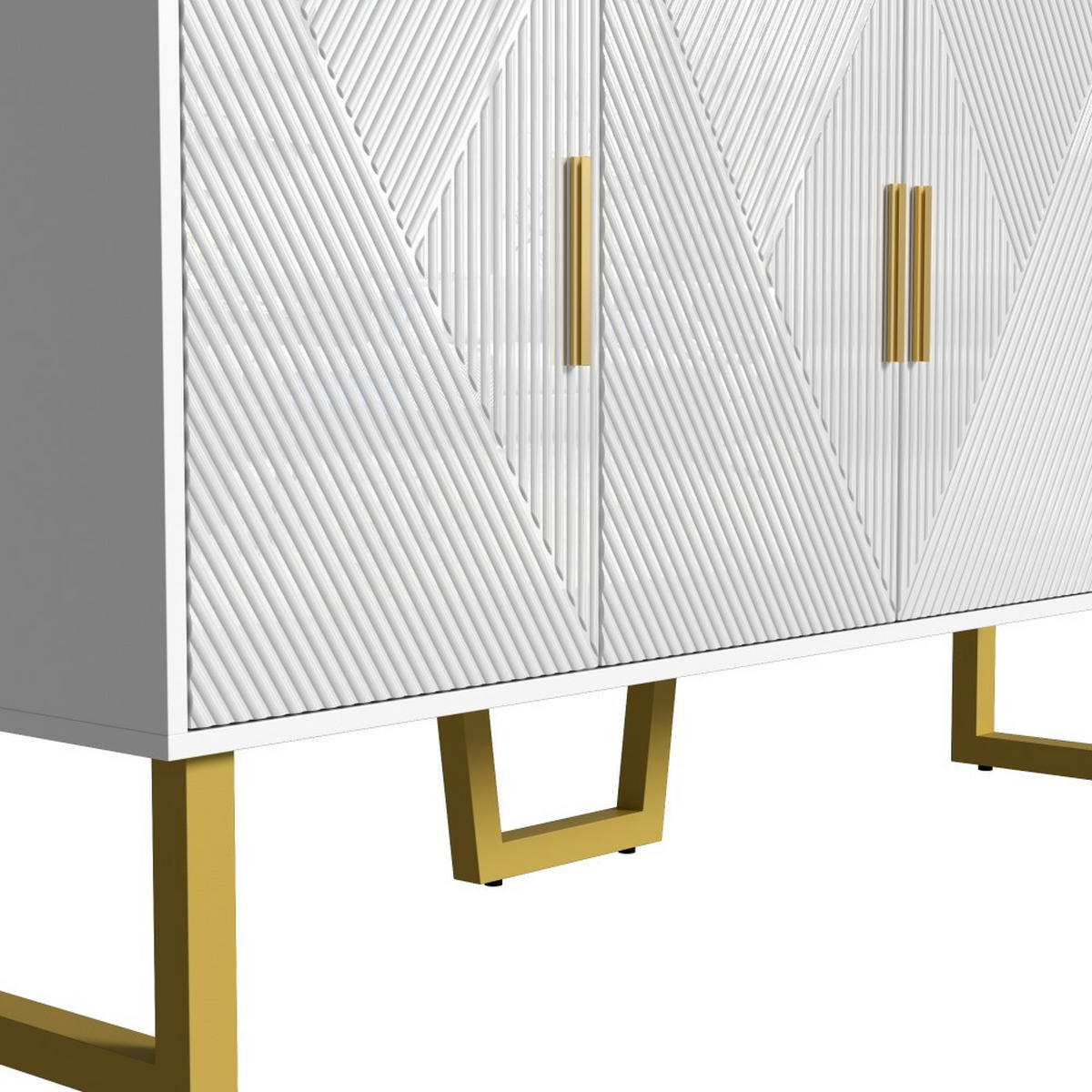 SIDEBOARD in Weiß mit 4-Türen-Design，hochglänzenden strukturierten - Weiß, Holz (40/82/150cm) - KOMHTOM