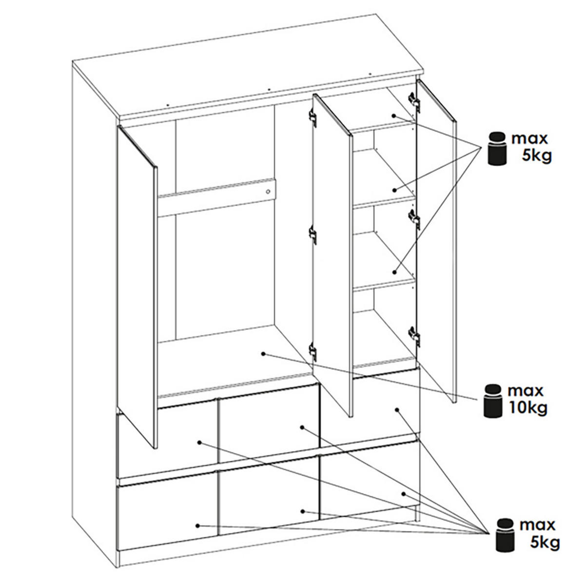 KLEIDERSCHRANK Boston weiß/weiß hg 136,4 / 58,5 / 213cm - Weiß, Holz/Holzwerkstoff (137/213/59cm) - Feldmann-Wohnen