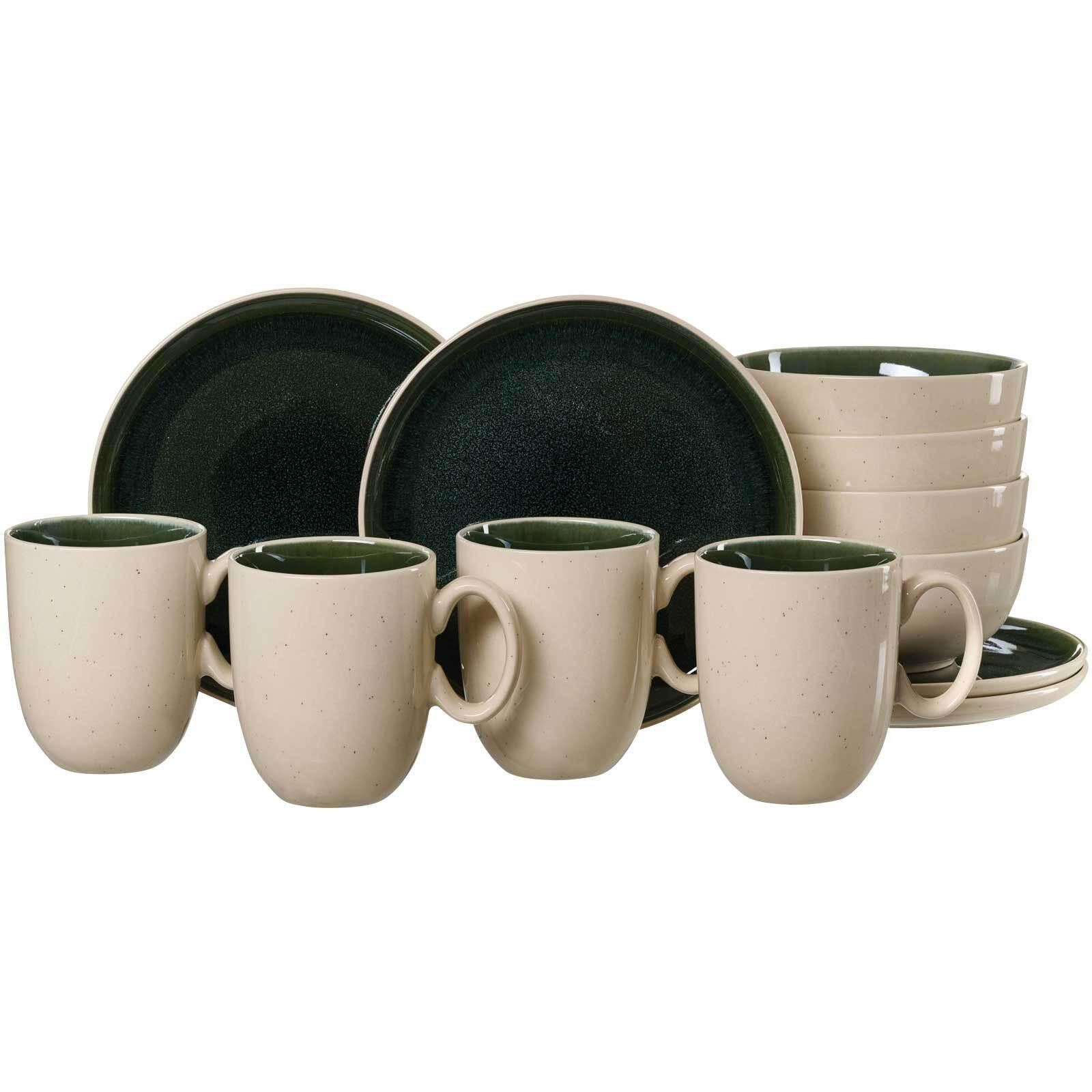 FRÜHSTÜCKS-SET Skog Dunkelgrün 12er Set - Dunkelgrün, Keramik (1/1/1cm) - Ritzenhoff Breker
