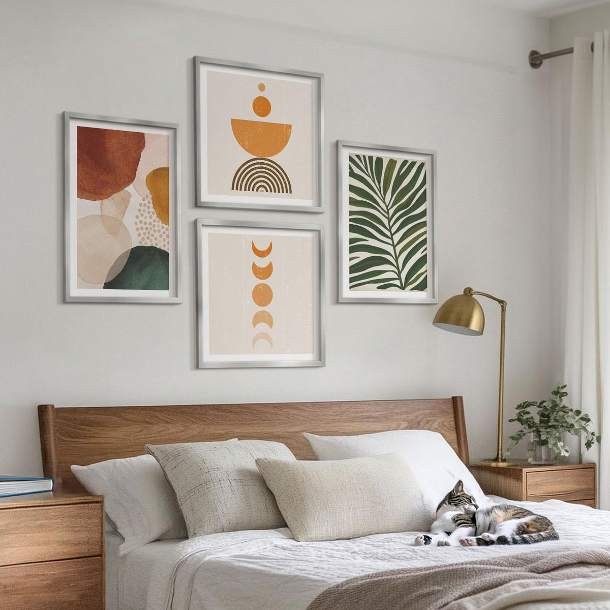 BILDER SET 4er Set - 50x50 cm & 40x60 cm Silberner Rahmen - Abstrakte Blattformen - Silberfarben, Kunststoff (50/50cm) - TULUP
