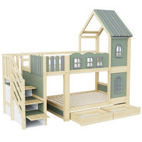 ETAGENBETT 90/200 cm DE-32570 mit Haus-Design und Wolken-Gittern Grün - Grün, Holz (90/200cm) - ComfortXL