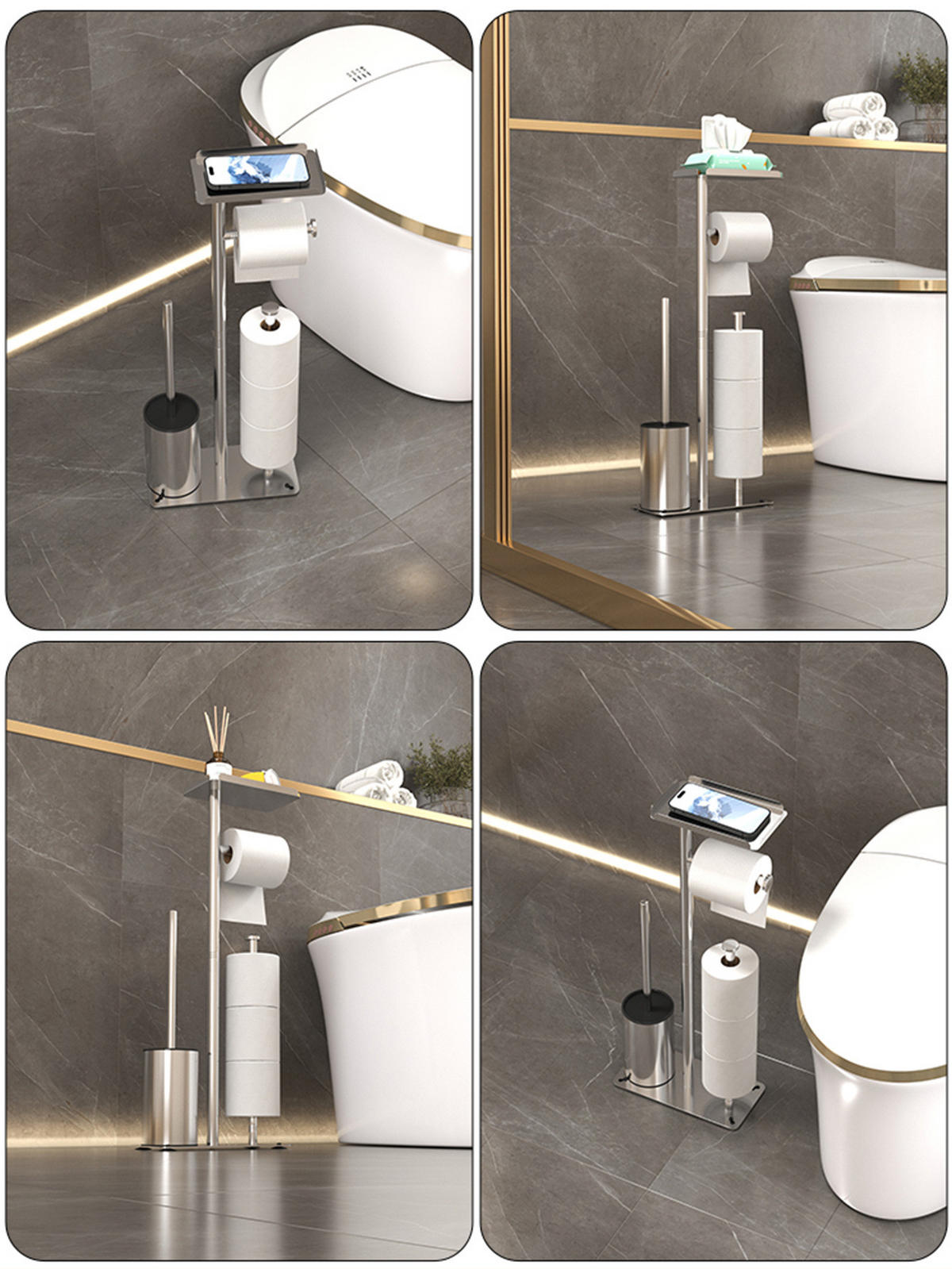 TOILETTENBÜRSTENHALTER – 2-in-1 (Silber) 24 x 12 x 60 cm - Silberfarben, Metall (12/60/24cm)