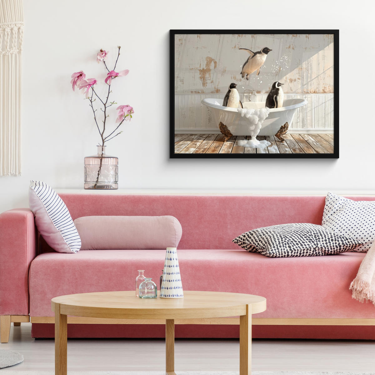 ZARÁMOVANÝ PLAGÁT Vintage - Tučniak - Vaňa - Pena 80x60 cm - čierna, papier (80/60cm) - MuchoWow
