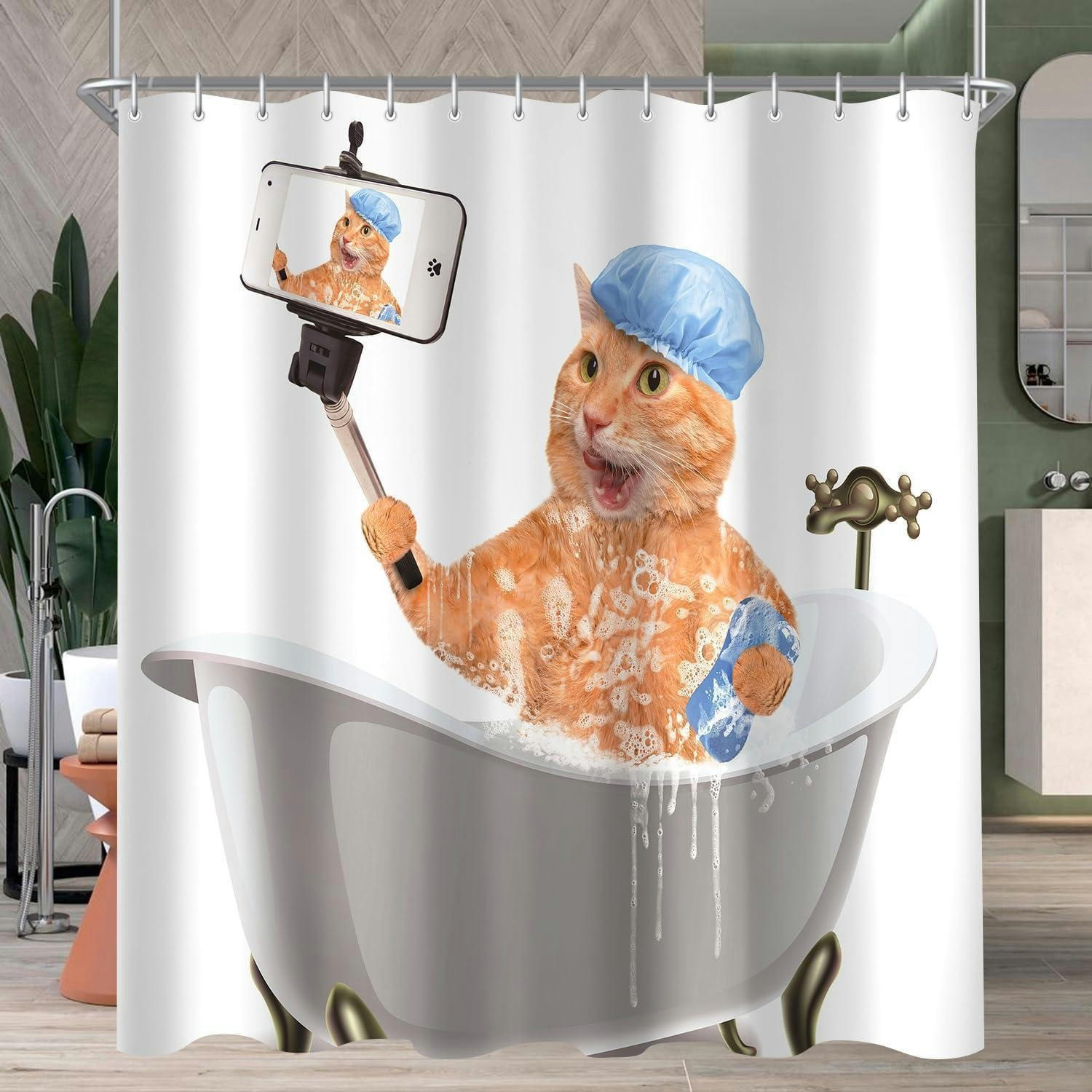 DUSCHVORHANG Cat Selfies 180 x 200 cm - Multicolor, Textil (180/200cm)