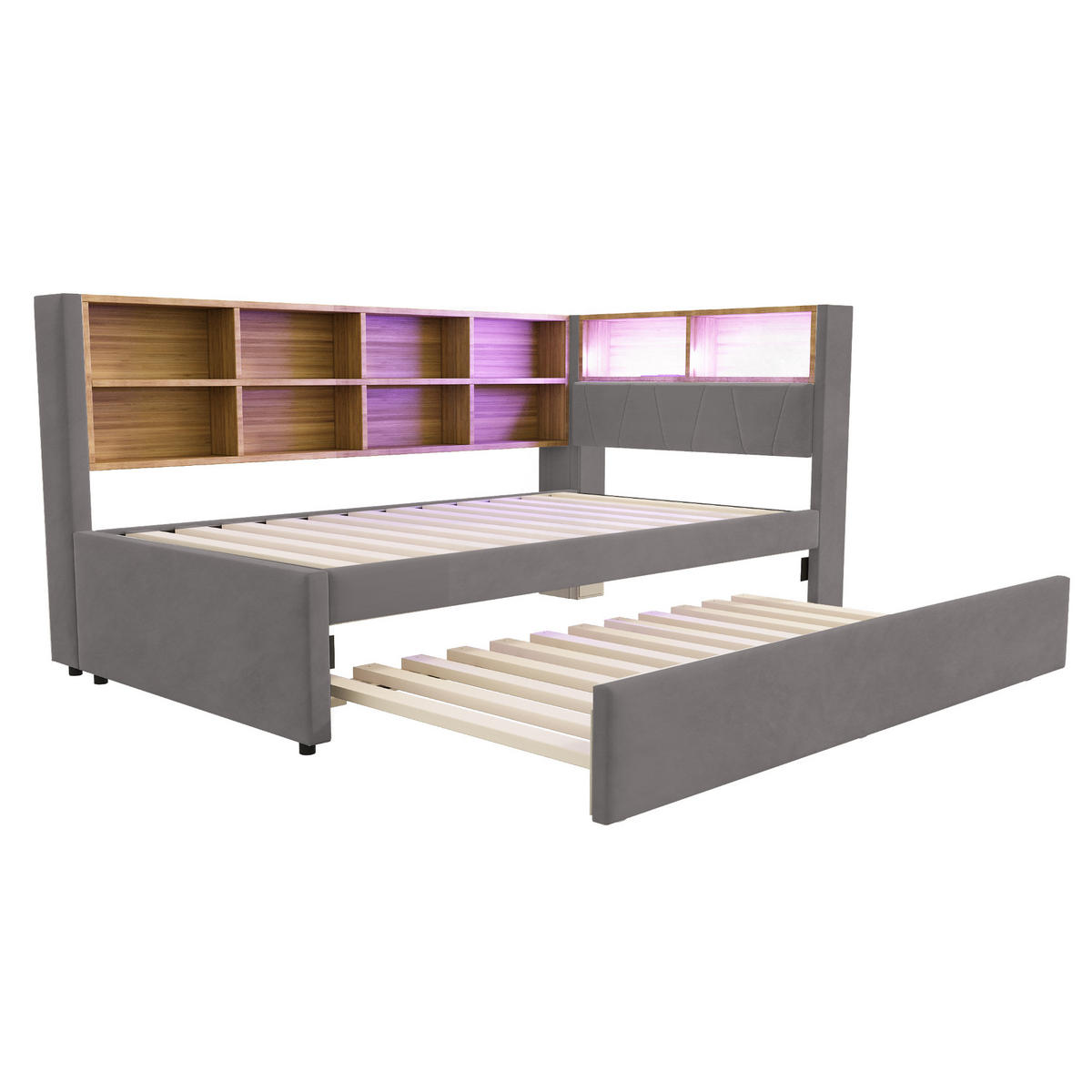 AUSZIEHBETT 90/200 cm DE-01984, in Dunkelgrau, mit LED und Steckdosen - Dunkelgrau, Metall (90/200cm) - ComfortXL