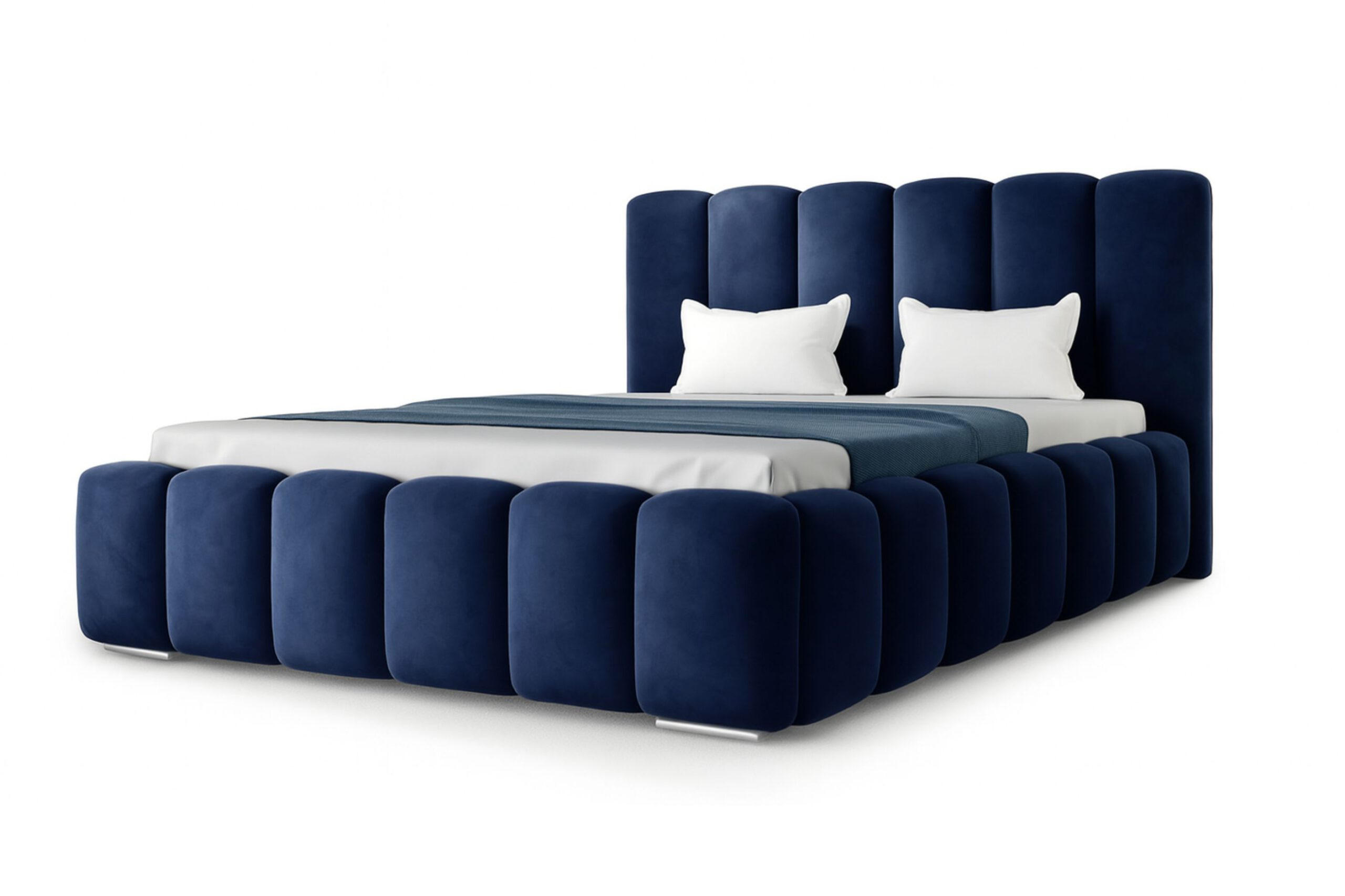 POLSTERBETT BARON mit Kopfteil, 160 x 200 cm, Doppelbett mit Bettkasten und Lattenrost aus Metall, Velourstoff, Frabe: Blau - Blau, Holz/Kunststoff (160/200cm) - Agmat-Furniture