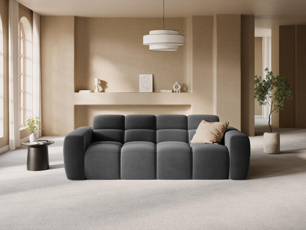 SOFA Lisa aus Samt dunkelgrau 3 Sitzplätze - Dunkelgrau, Textil (101/77/216cm) - Micadoni
