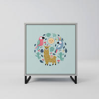 SIDEBOARD COLORFUL ALPACAS, Grau, 57,5x42x67,5 cm, Schwarze Metall-Rahmenfüße - Multicolor/Schwarz, Holzwerkstoff/Metall (57.5/67.5/42cm) - SpaceRebels