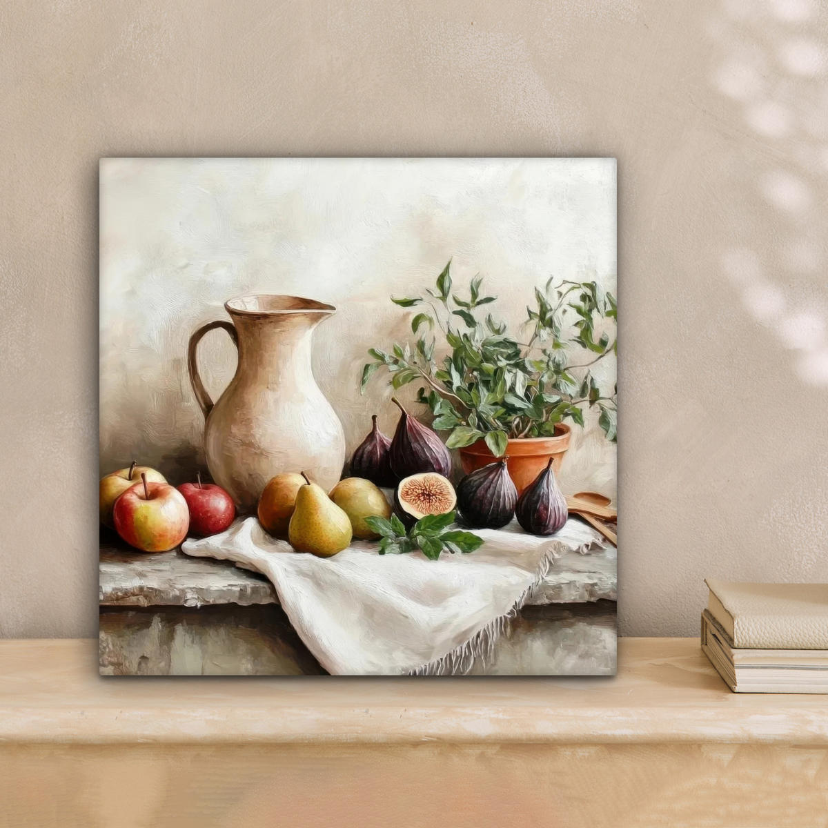 LEINWANDBILD Obst - Kräuter - Ländlich Deko Wohnzimmer 20x20 cm - Naturfarben, Textil (20/20cm) - MuchoWow