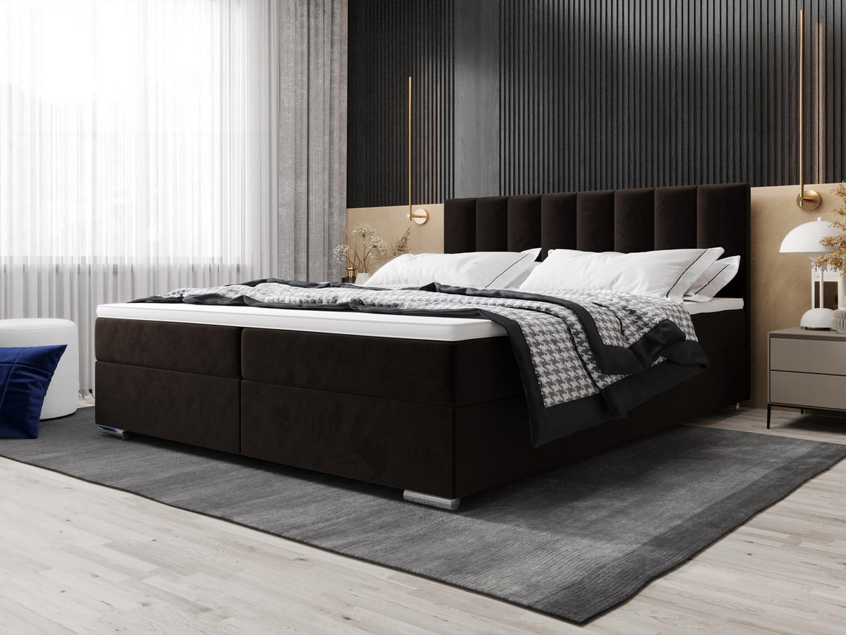 BOXBETT ZILANO 2 mit Matratze H3 und Topper 160x200 Itaka 41 - Dunkelbraun, Holz/Textil (160/200cm) - Bedante