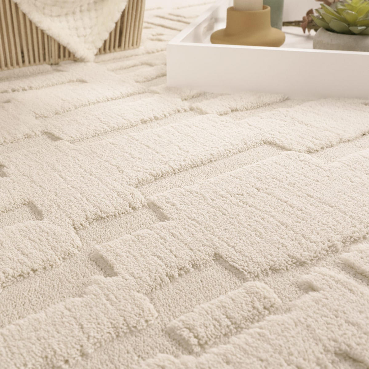 KURZFLORTEPPICH, mit Struktur, aus Polyester, Florhöhe 12 mm, Creme, 120 x 160 cm - Beige, Textil (120/160cm) - KADIMA DESIGN