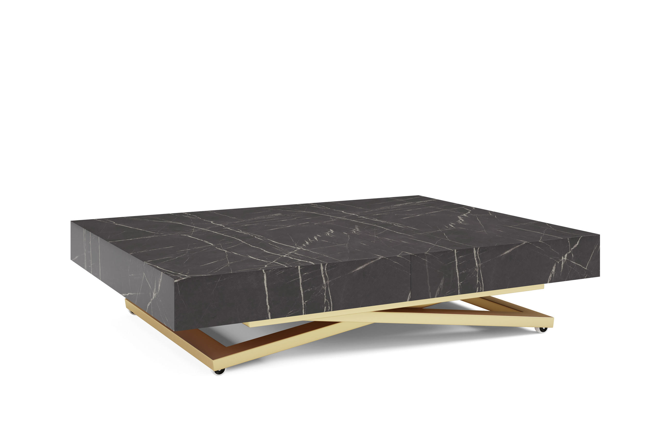 COUCHTISCH SANNA U - Goldfarben/Schwarz, Holzwerkstoff/Metall (80/120/27cm) - Meblini