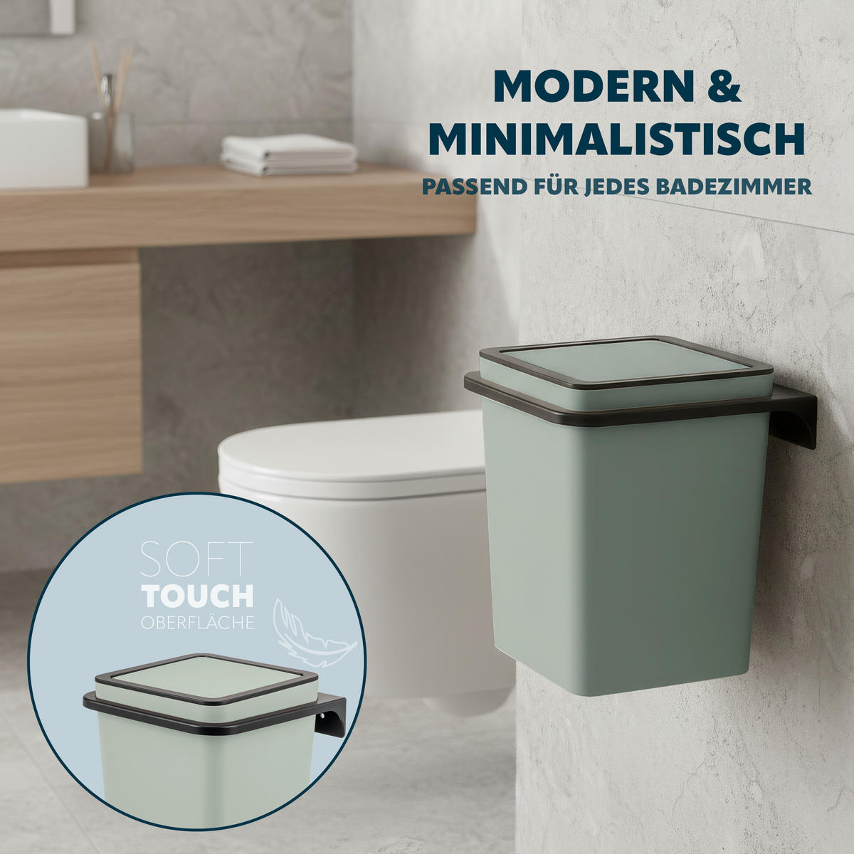 KOSMETIKEIMER SAVONA SOFTTOUCH 6 Liter, salbei - Salbeigrün, Kunststoff (20.5/25/21.5cm) - bremermann
