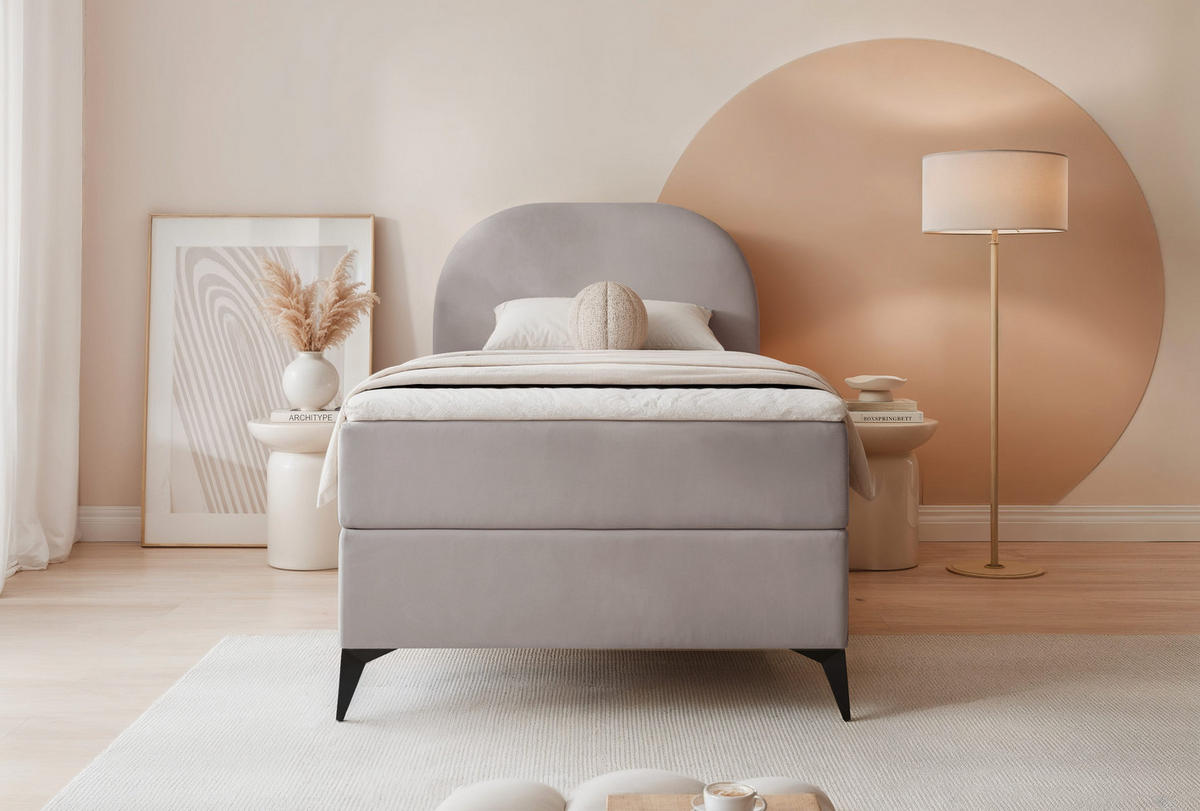 BOXBETT NOELIA 90/200 cm Öffnung links, mit Matratze, Grau - Grau, Holzwerkstoff/Textil (90/200cm) - Idohome