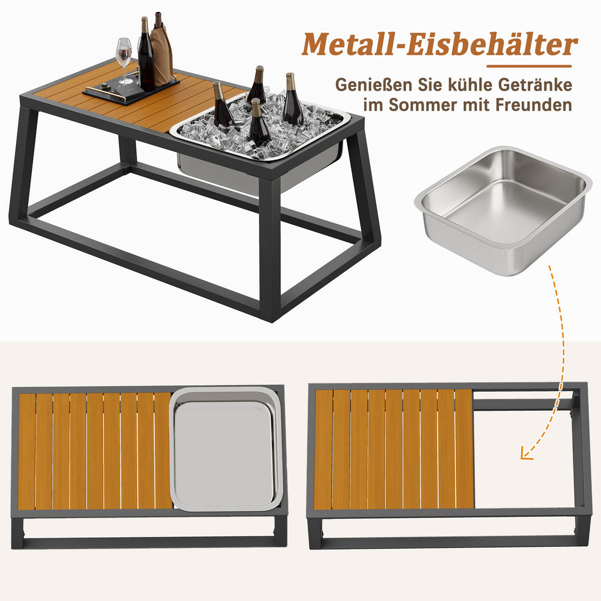 GARTENLOUNGE Grau Beige modular verstellbar Metall Eisbehälter Kissen - Beige, Metall - FLIEKS