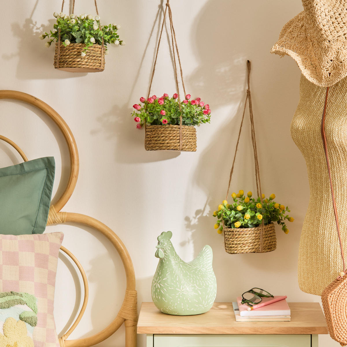 KUNSTROSE hängend Musa Gelb Ø 15 cm, 42 cm - Gelb, Kunststoff (42cm) - Atmosphera Createur d´interieur