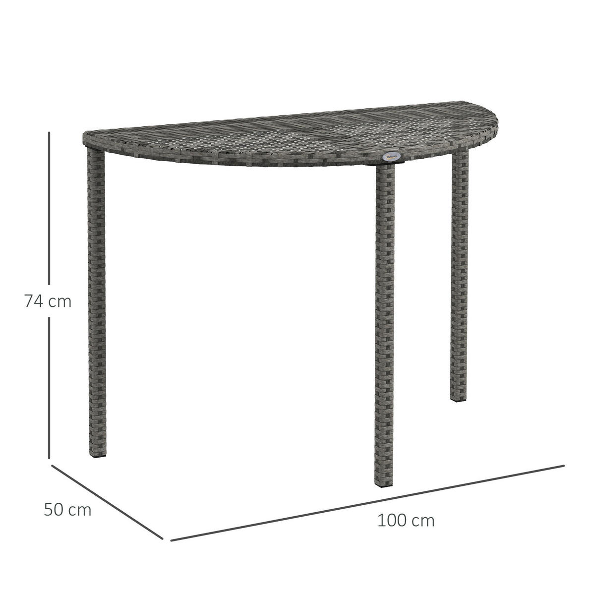 BALKONTISCH, Grau, PE Rattan, Metall - Grau, Kunststoff (100/50/74cm) - Outsunny