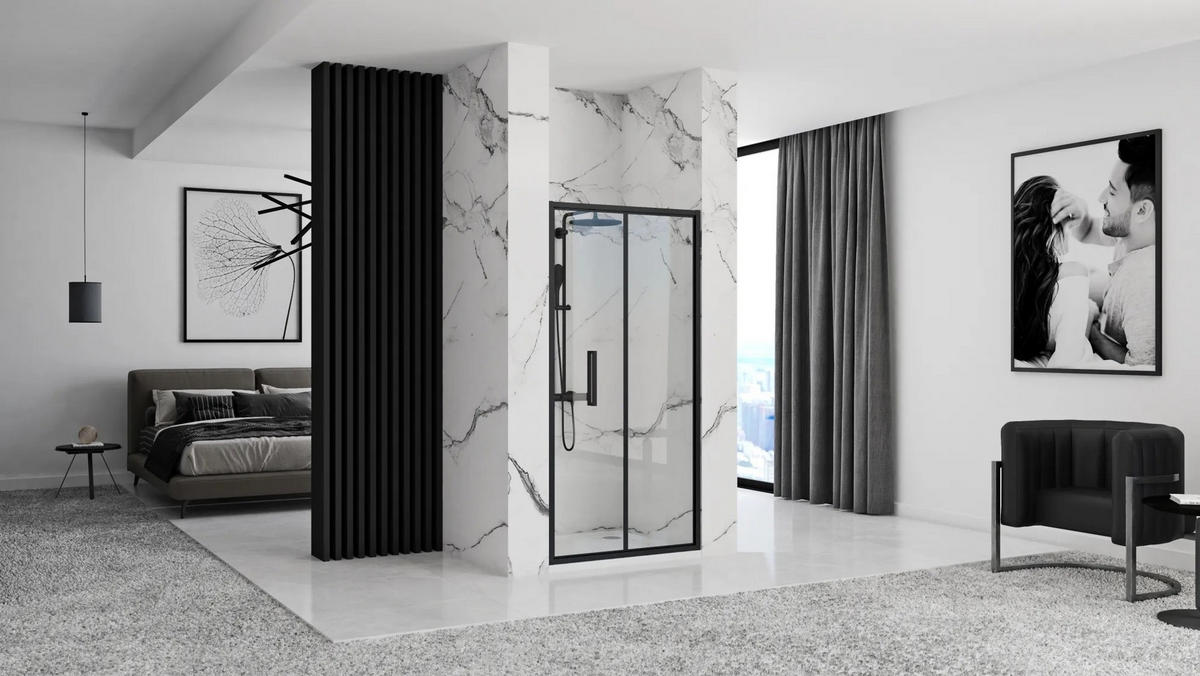 DUSCHTÜR Rea Falttür Rapid Fold 100 - Schwarz, Glas (100/190cm) - REA