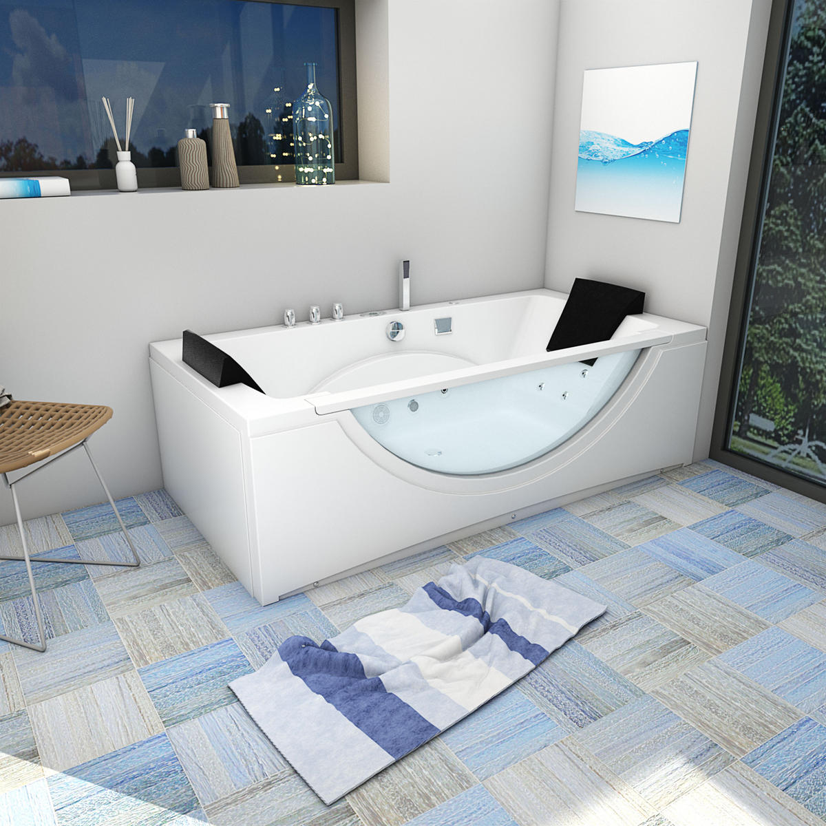 WHIRLPOOL Badewanne Eckwanne Wanne W81R-C 180x90cm - Weiß, Glas/Kunststoff (90/55/180cm) - AcquaVapore by Sandra Jentho