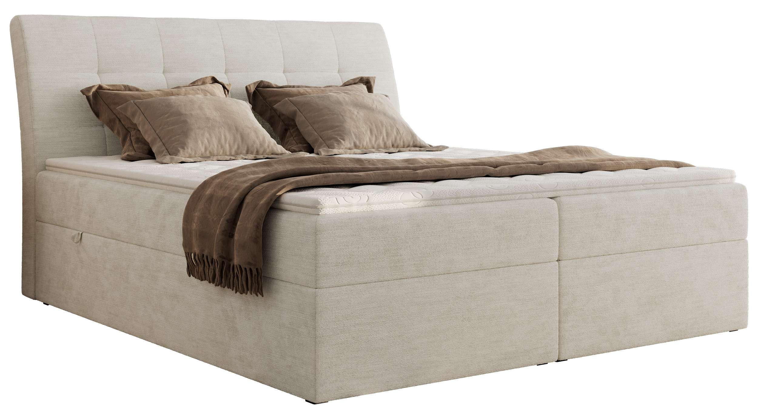 BOXBETT DAGOS 200/200 - Creme Schenille glatt - H4 - Topper T25 - Creme, Textil (200/200cm) - MKS