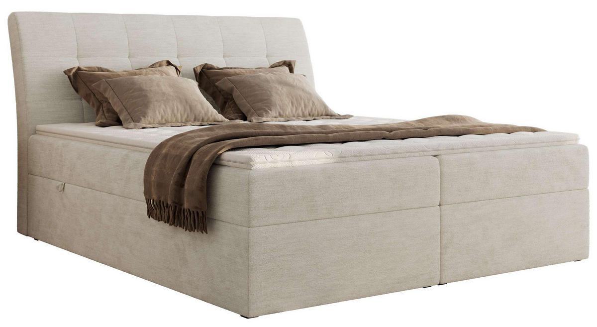 BOXBETT DAGOS 180/200 - Creme Schenille glatt - H4 - Topper T25 - Creme, Textil (180/200cm) - MKS