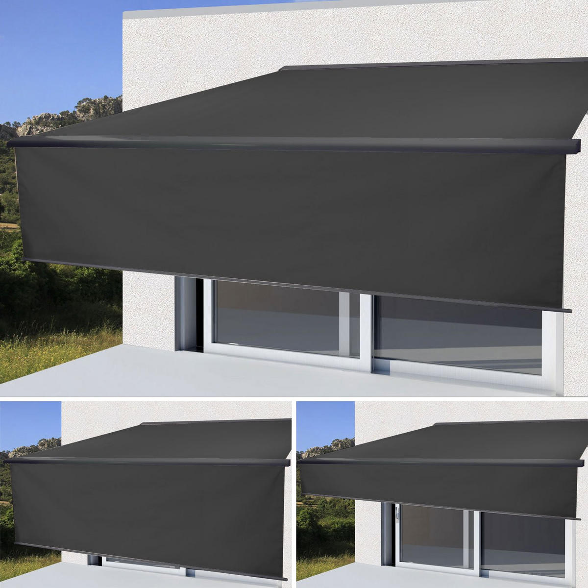 KASSETTEN-MARKISE VOLANT AUSFAHRBAR Anthrazit, Anthrazit - Anthrazit, Textil (450/15/300cm) - MCW