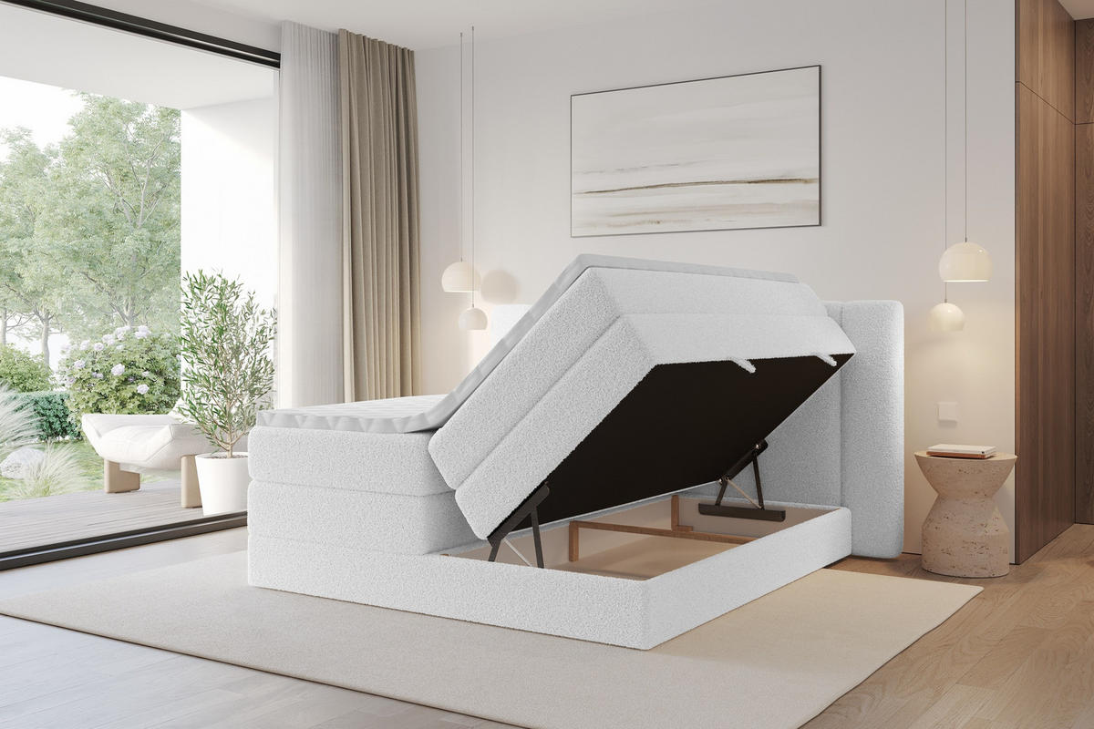 BOXSPRINGBETT mit Matratze H3/H4 - EVON KING - 140x200 cm Weiß - Weiß, Holzwerkstoff (140/200cm) - ALTDECOR