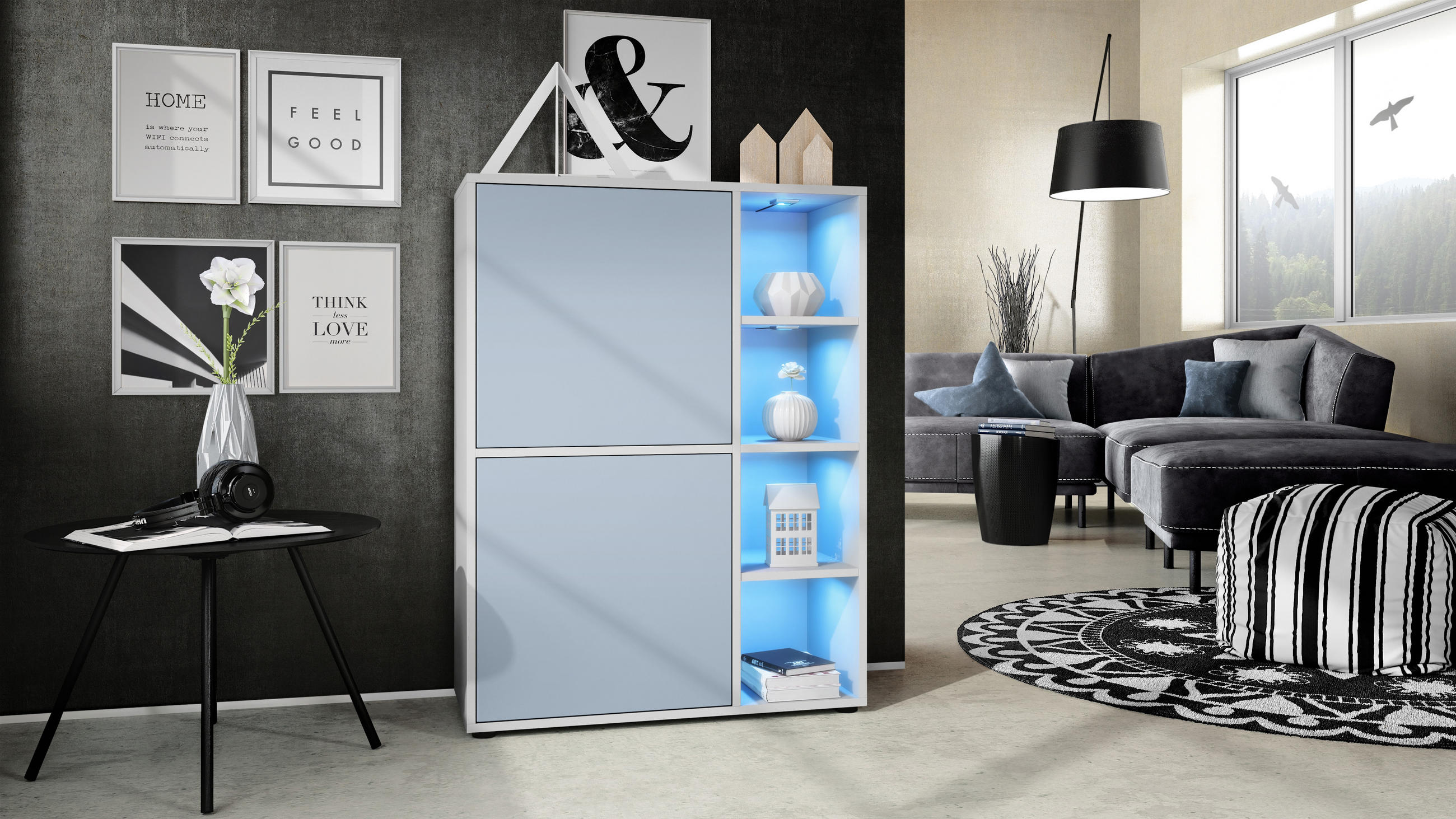 HIGHBOARD Cuba Türen in Denim matt - Pastellblau, Holzwerkstoff (79/105.5/35.5cm) - Vladon