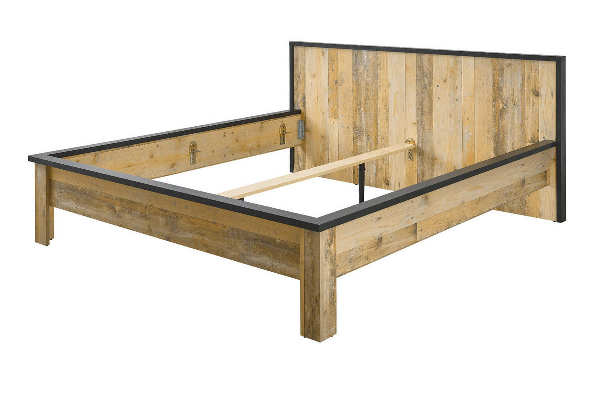 BETT Used Wood hell, Anthrazit, Doppelbett Liegefläche 180 x 200 cm - Eichefarben/Anthrazit, Holzwerkstoff/Metall (180/200cm) - Furn.Design