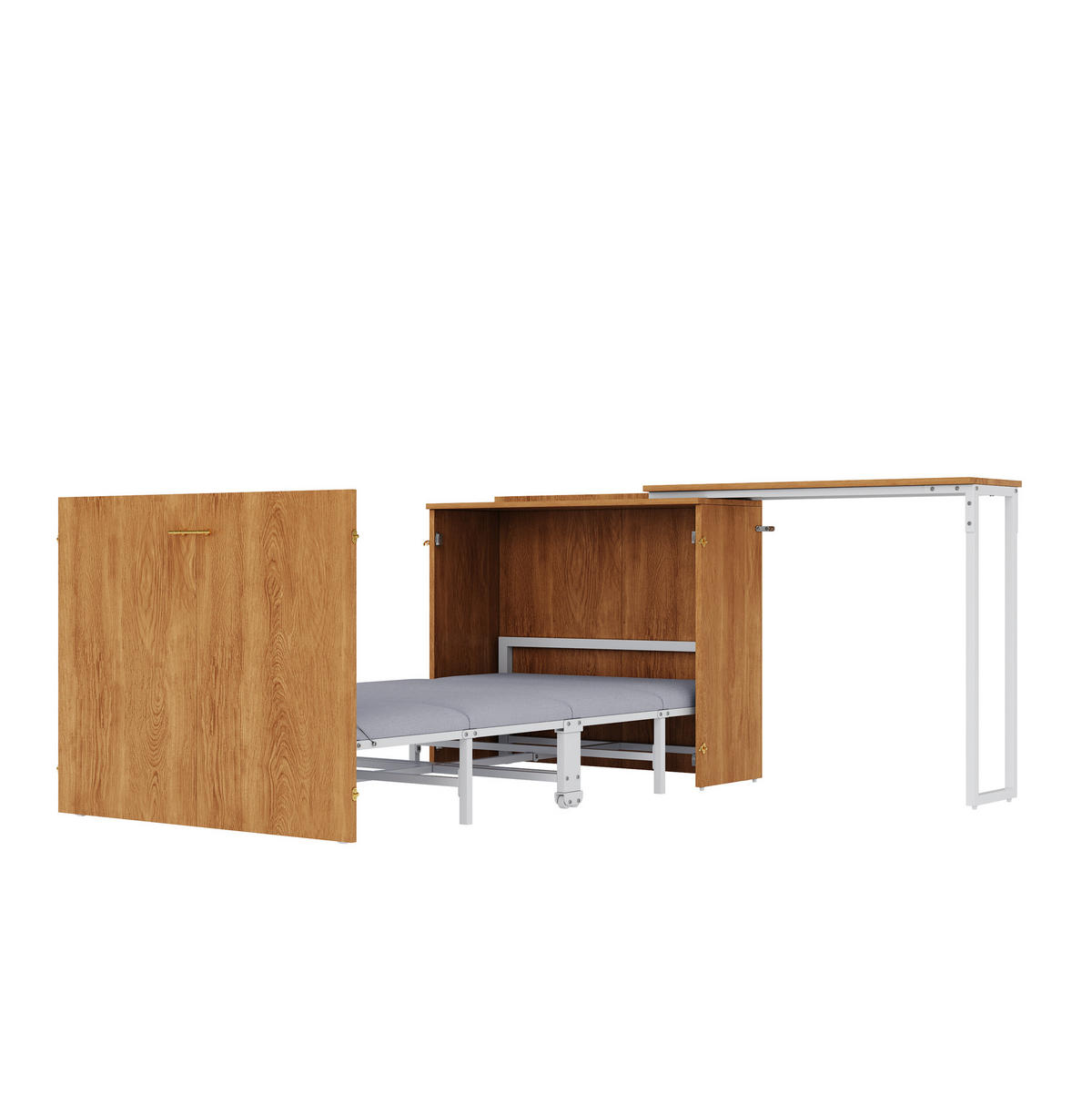 SCHRANKBETT Klappbett 90/200 cm aus Metall und Holz mit drehbarem Schreibtisch und Matratze Weiß/Naturfarben - Naturfarben, Metall (90/200cm) - Modenvie