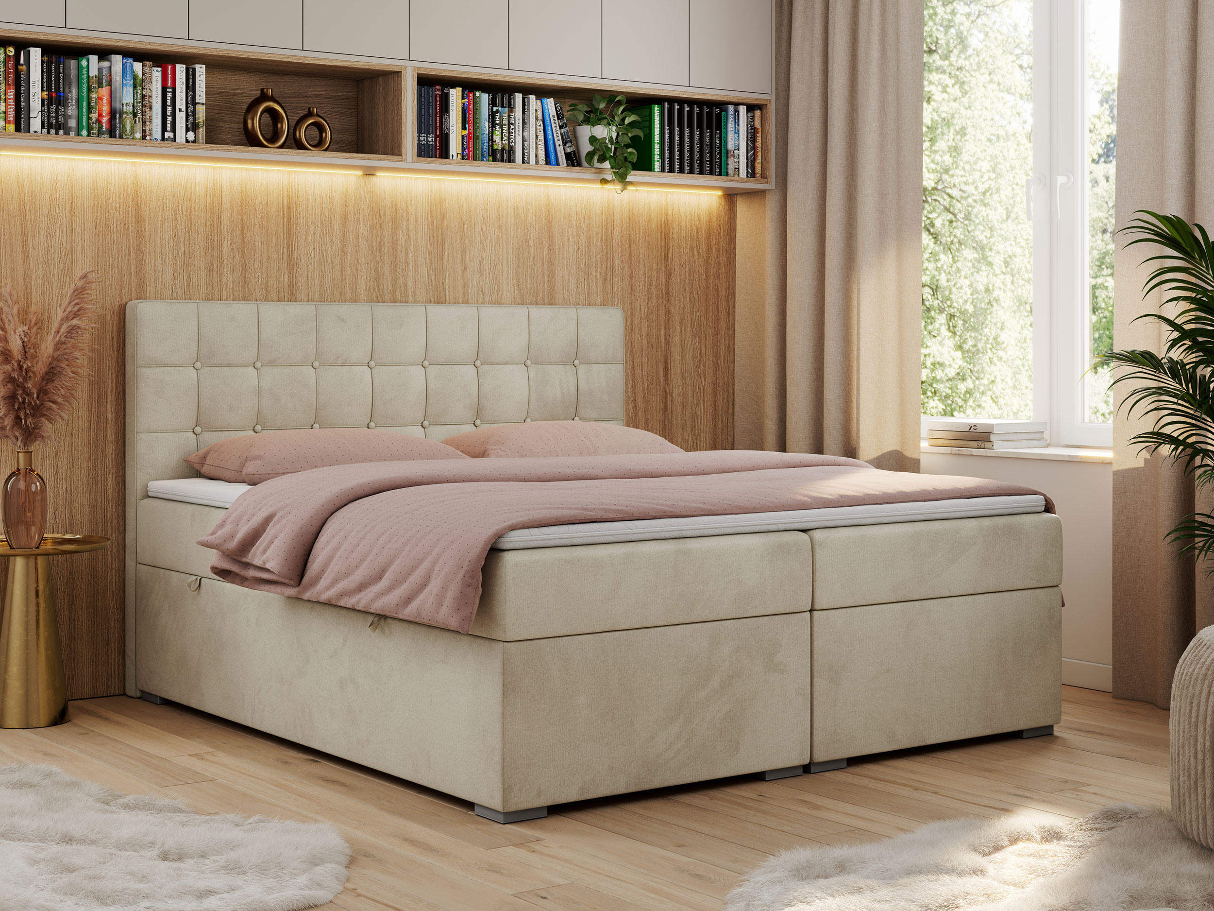 BOXBETT CARMEN 140/200 Beige Velvet - H4 - Beige, Holz/Textil (140/200cm) - MKS