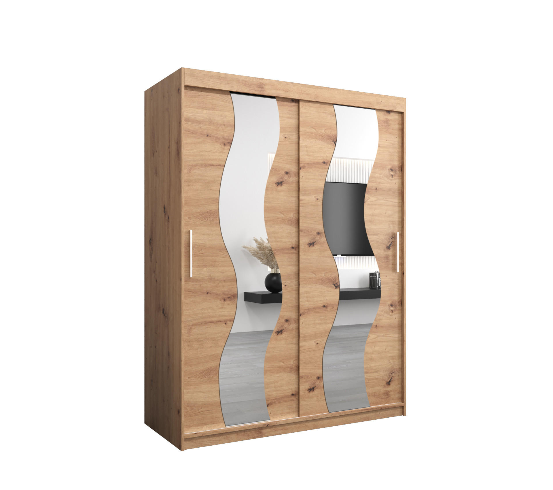 SCHWEBETÜRENSCHRANK 200/150/62 2-türig - Silberfarben/Eiche Artisan, Holz/Kunststoff (150/200/62cm) - Abiks Möbel