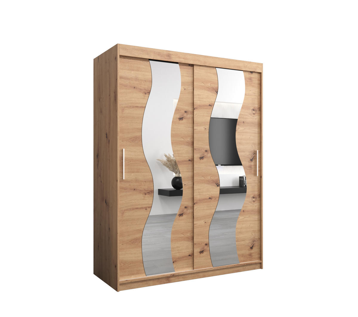 SCHWEBETÜRENSCHRANK 200/150/62 2-türig - Silberfarben/Eiche Artisan, Holz/Kunststoff (150/200/62cm) - Abiks Möbel