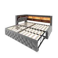 TAGESBETT Ausziehbar 90/180x190cm, Samt, LED/USB/Stauraum, Dunkelgrau - Dunkelgrau, Holz/Textil - LVHOM
