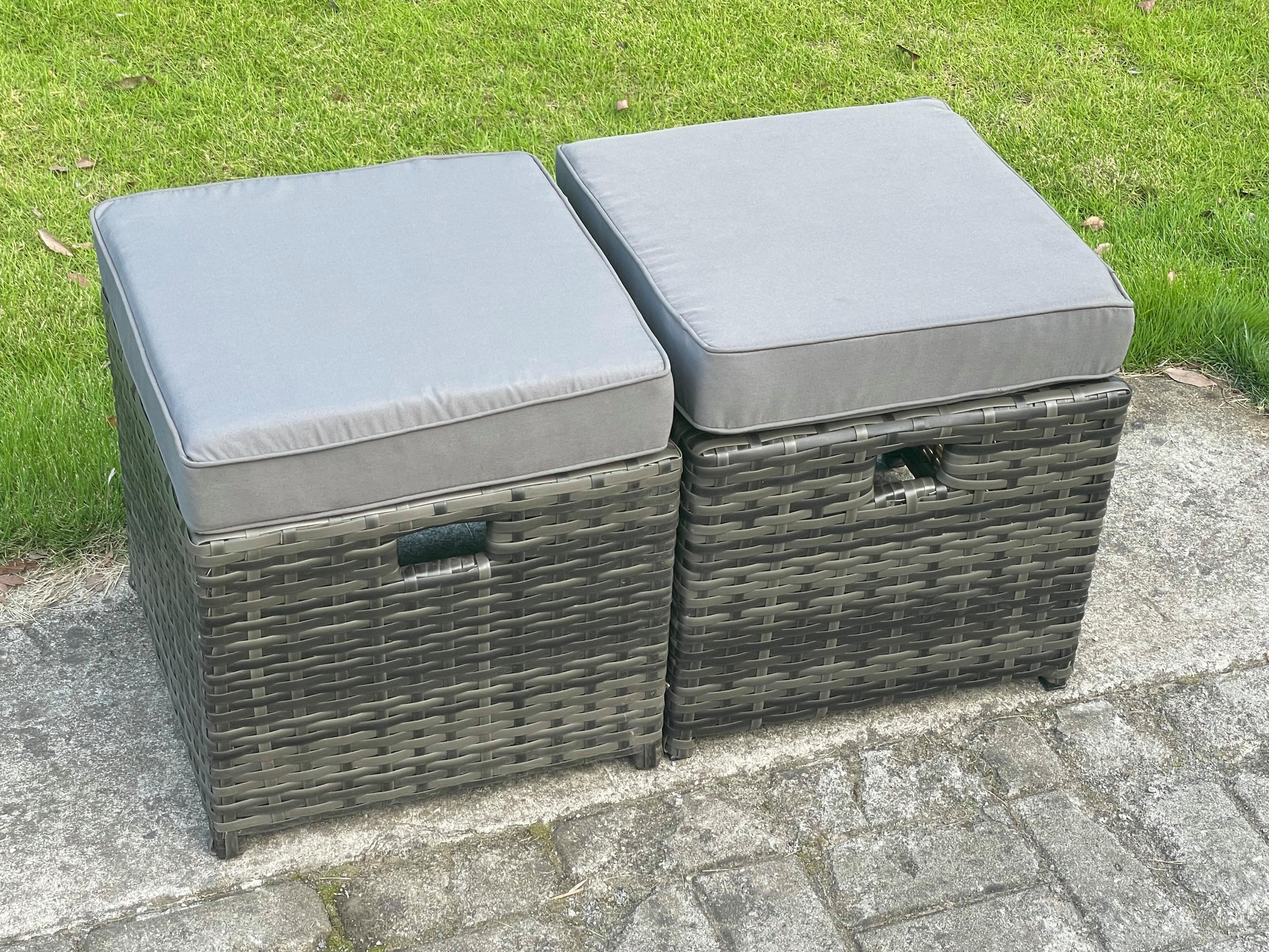 GARTENHOCKER Polyrattan 2-teilig - Dunkelgrau, Glas/Kunststoff (40/34/40cm) - Fimous