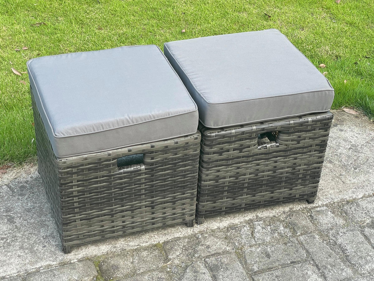 GARTENTISCHGRUPPE Polyrattan 9-Sitzer - Dunkelgrau/Grau, Glas/Kunststoff - Fimous