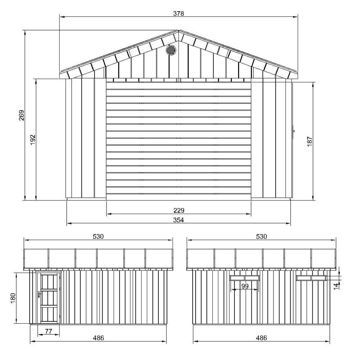 GARAGE 17 m²- L378xB530 cm - Konstruktion aus LP Smartside-Panels - Gartenhaus Timbela M991B - Beige, Holzwerkstoff (354/269/486cm) - Timbela