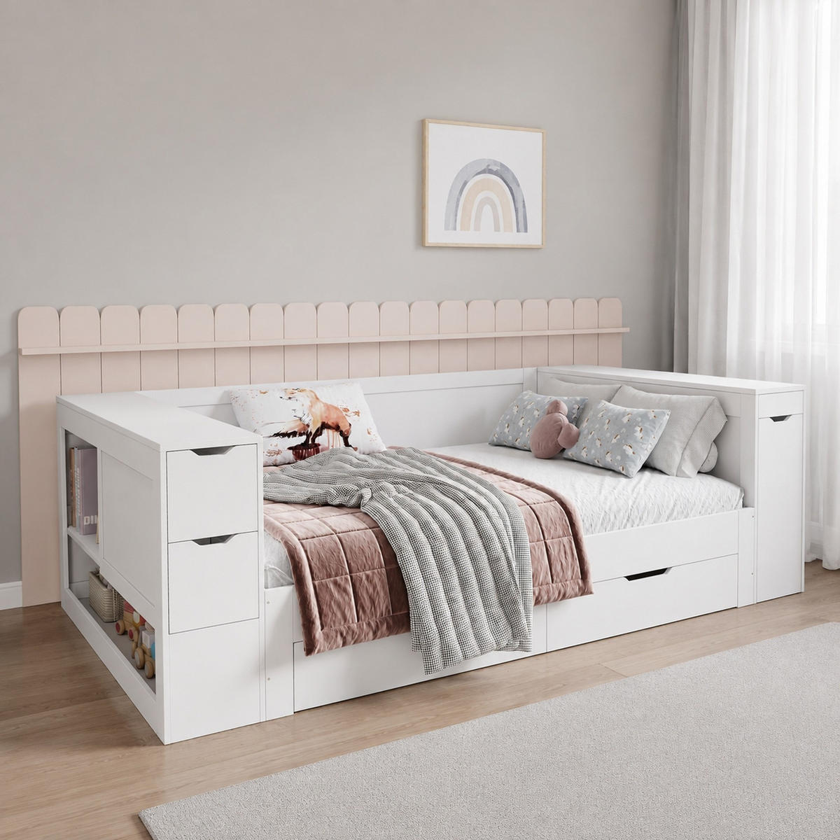 KINDERBETT 90/190 mit Schubladen und Stauraum in Weiß - Weiß, Holzwerkstoff (90/190cm) - EVRYAE