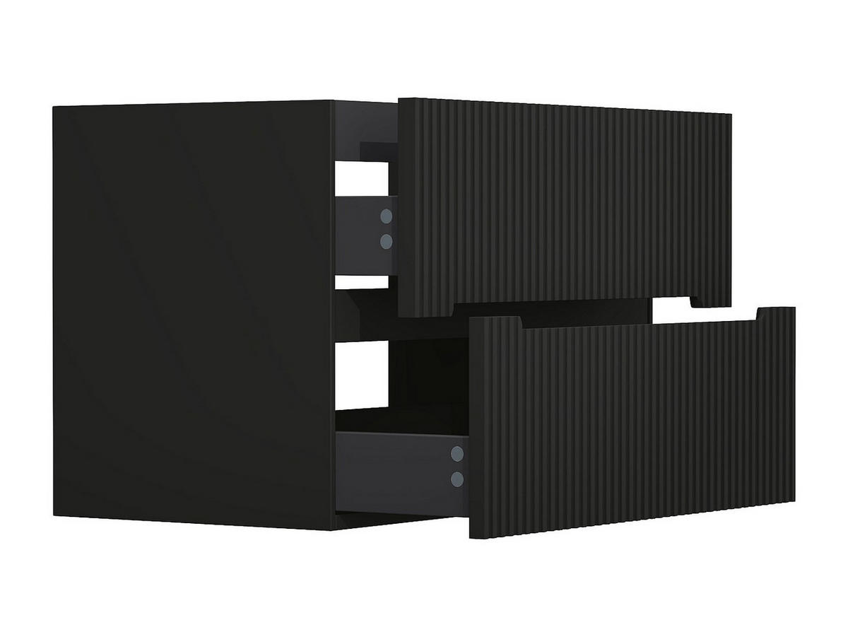 WASCHBECKENUNTERSCHRANK hängend - 80 cm - Schwarz gerippt - PAVANI - Schwarz, Holz (80/55/45.5cm) - Vente-Unique