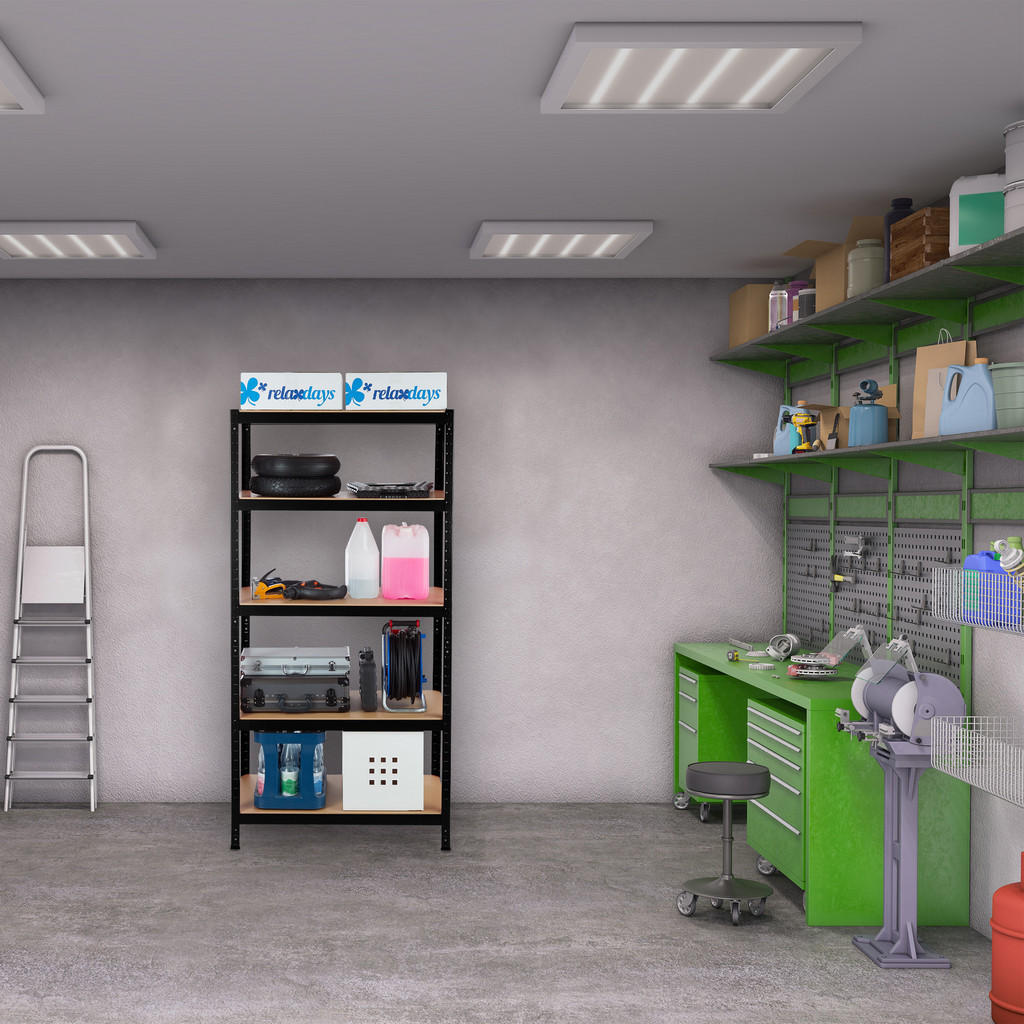 Thumbnail - Relaxdays Schwerlastregal, Schwarz, Metall, Holzwerkstoff, Kunststoff, 90x180x45 cm, Freizeit, Heimwerken, Werkstatt, Sc...