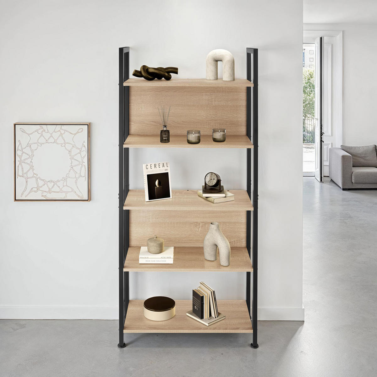 REGAL Westport,inklusive Kippschutz, 62 x 24 x 165,5 cm,Industrial Holz hell, Eiche Sonoma - Naturfarben, Holzwerkstoff (24/165.5/62cm) - tectake
