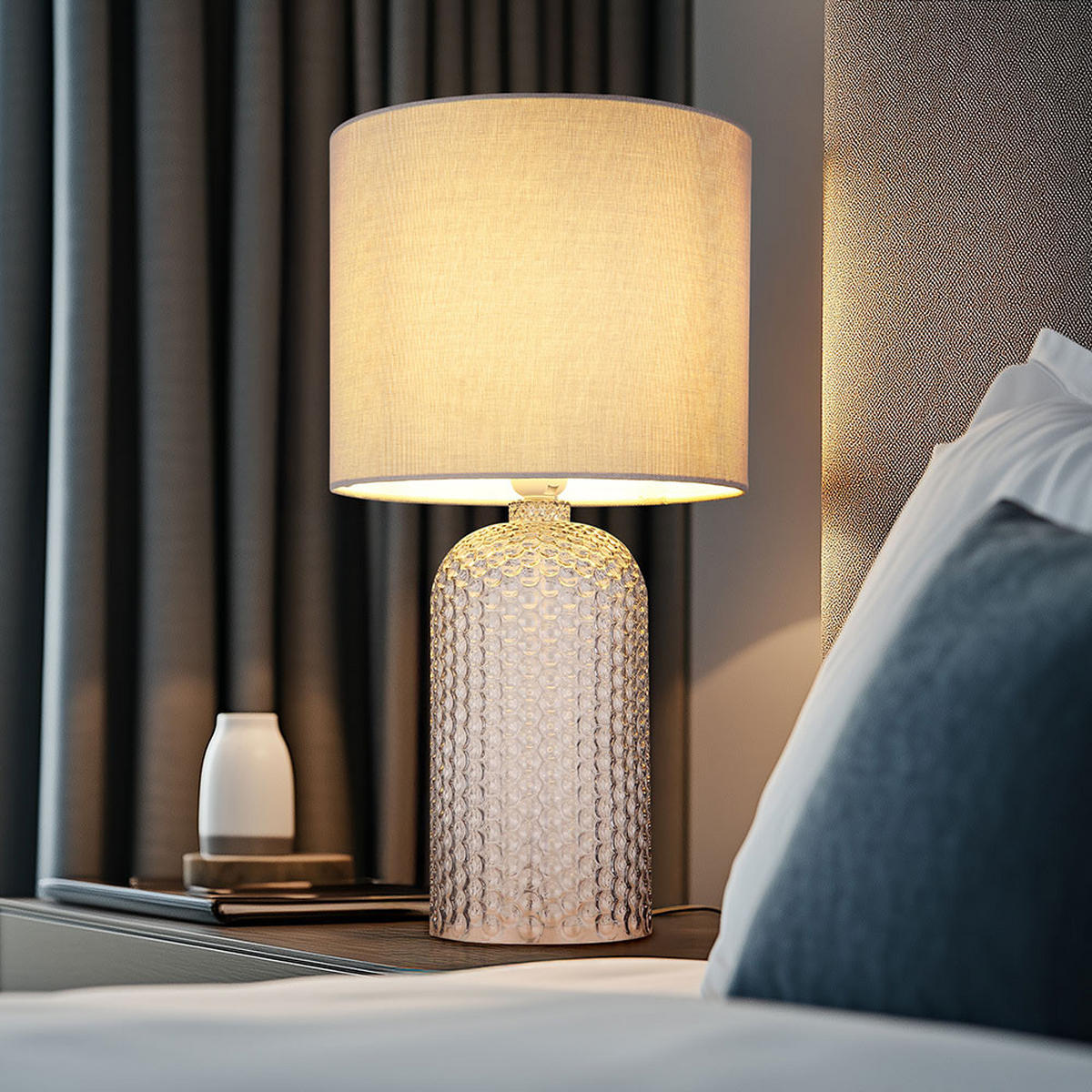 TISCHLEUCHTE SOFIA Grau Glas Textil - Grau, Glas (26.5/26.5/50cm) - Globo Lighting