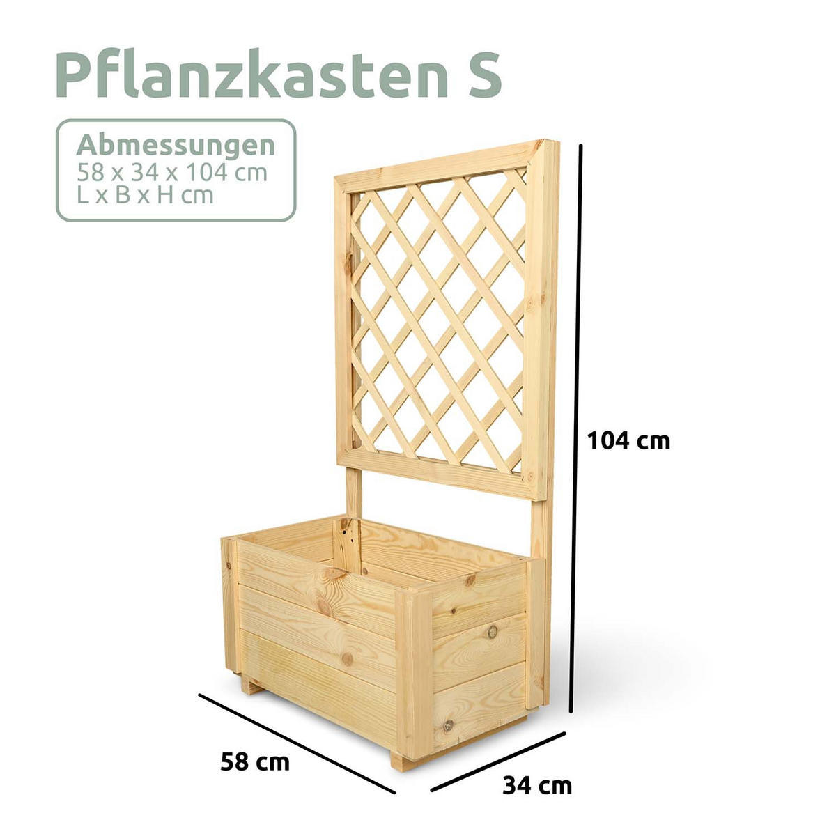 PFLANZKASTEN mit Rankgitter - Kiefer - 58 x 34 x 104cm - Naturfarben, Holz (58/104/34cm) - holz4home