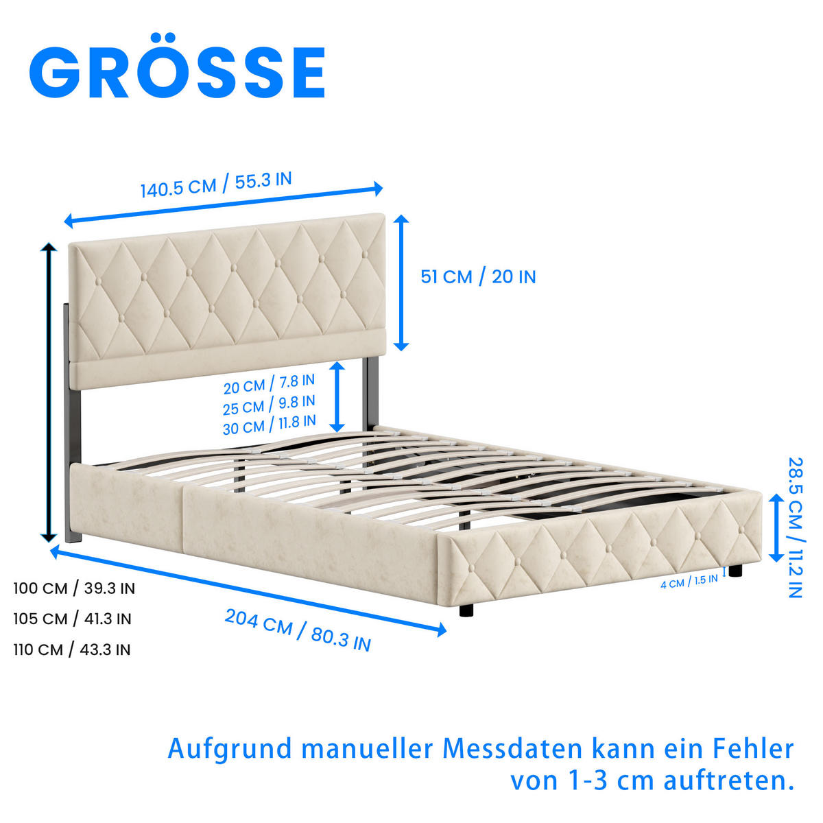 POLSTERBETT 140/200 cm aus Samt in Beige mit Stauraum und Lattenrost - Beige, Textil (140/200cm) - BEAOK