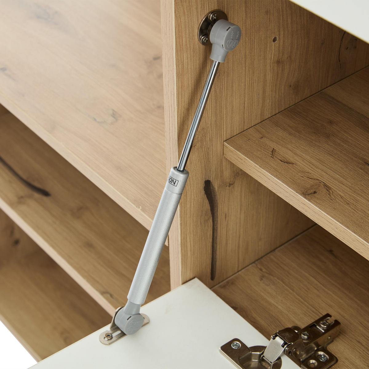 GARDEROBEN-SET 100 cm Weiß Hochglanz & Natur – Kompaktgarderobe mit Spiegel, Schuhbank & Klapptüren - Naturfarben, Holzwerkstoff (100/190/38.5cm) - Urban Meuble